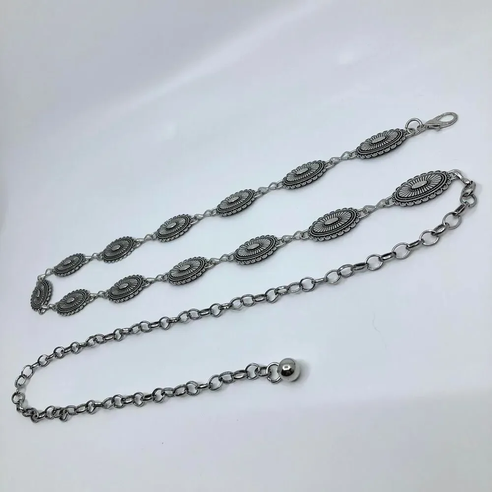 Vintage Y2K Westerncore Silver Chain Concho Belt, 45.5 Inches, X7GA1125